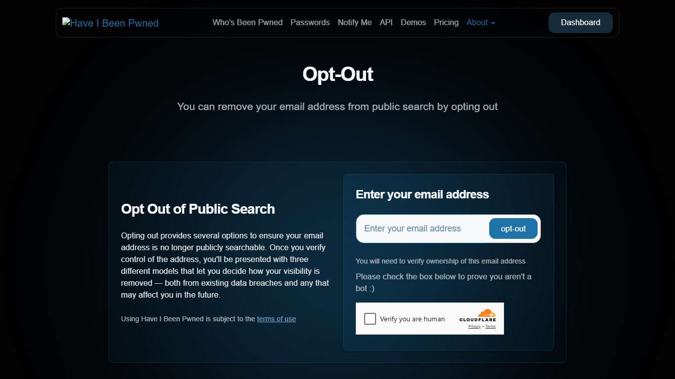 Have I Been Pwned: Opt-Out